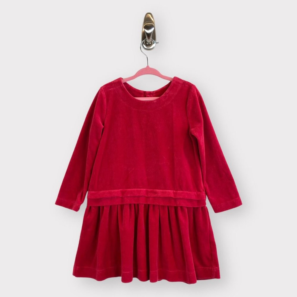 Hannah Andersson Red Velour Drop Waist Long Sleeve Dress